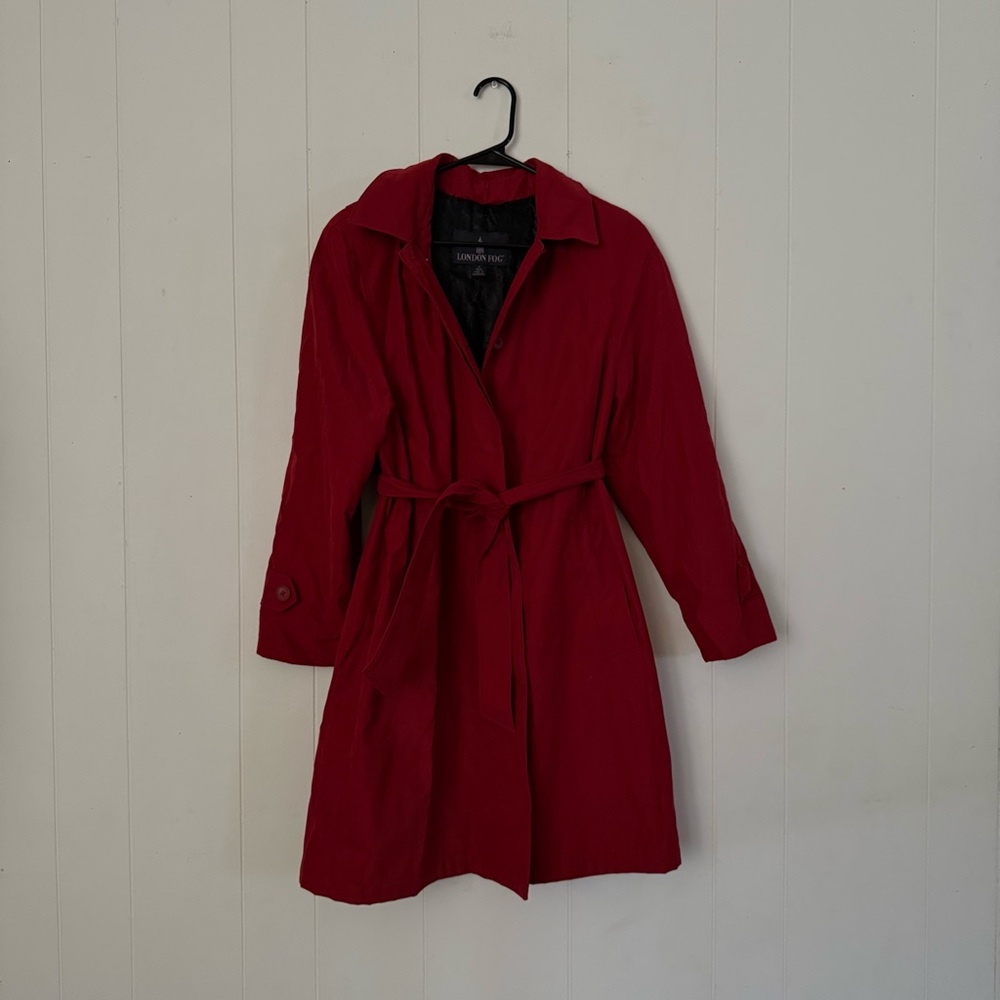 London Fog Red Belted Trench Coat Dark Red